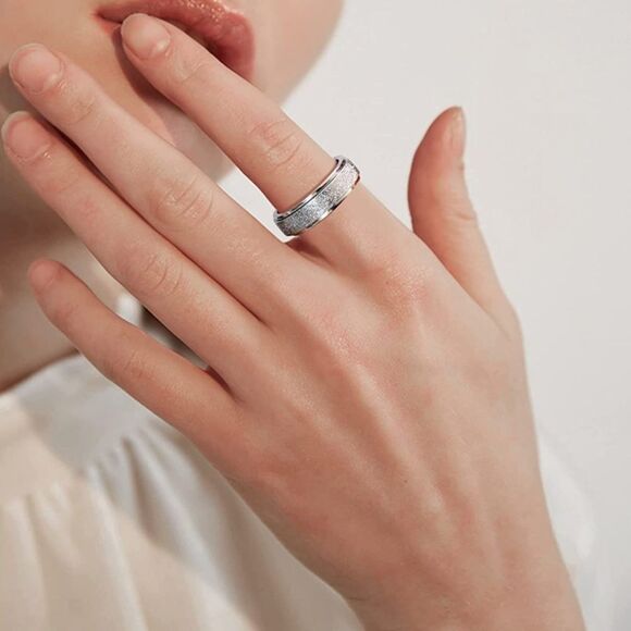 316L Stainless Silver Sand Blasted Fidget Anxiety Stress Relieving Spin Ring - Picture 2 of 4